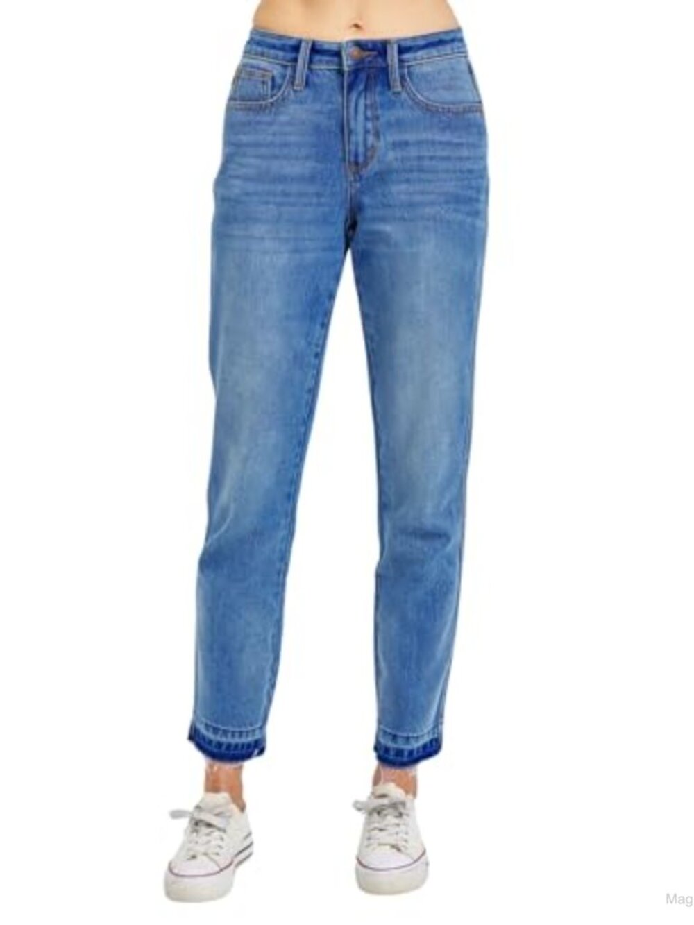 Mid Rise Boyfriend Jeans Rigid Magic Release Hem Cotton Blend